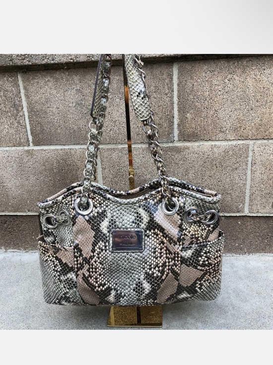 Nicole Handbags - Nicole Snake-Print Shoulder Bag in Beige and Black